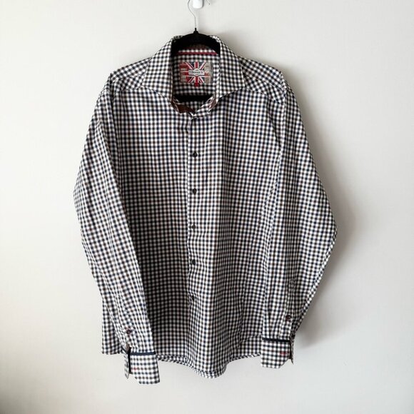 7 Downie St Plaid Brown Checkered Button Shirt - Picture 1 of 15